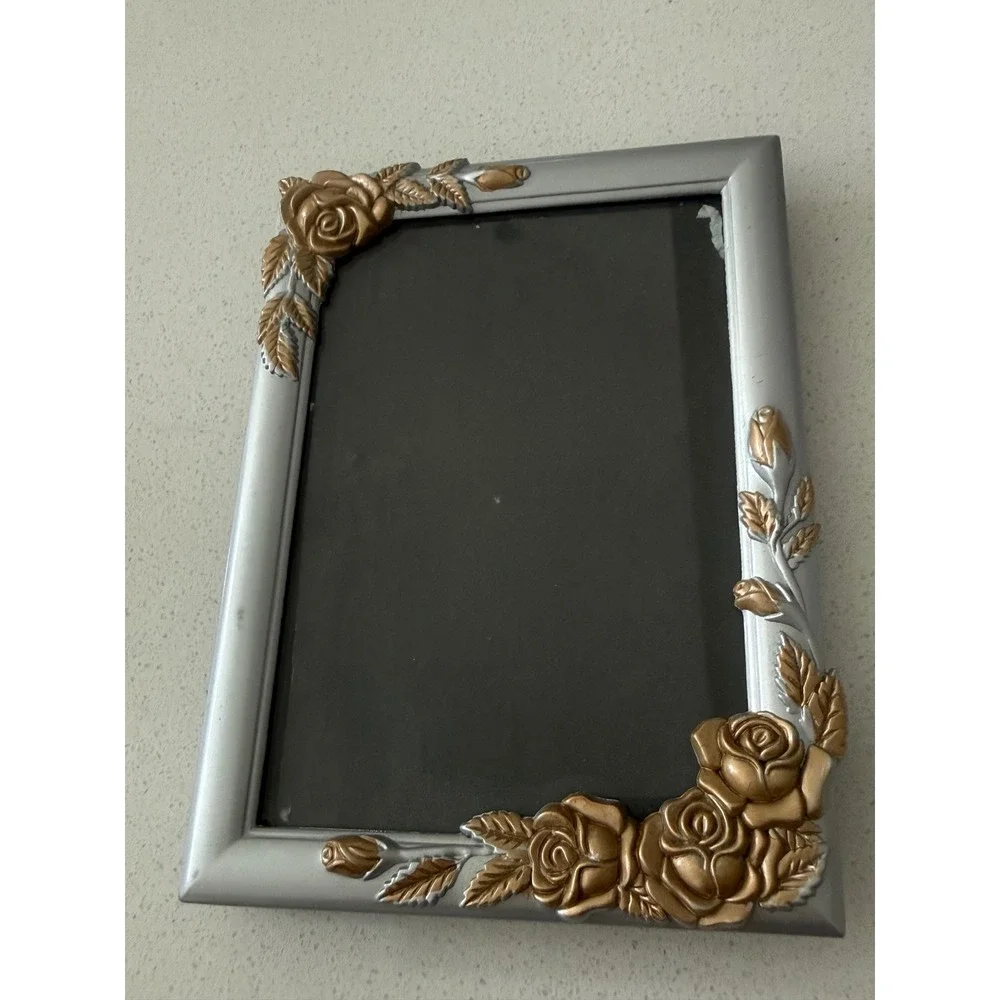Vtg Weston Gallery Silver and Gold Rose Floral Cast Metal 3.5x5 Picture Frame